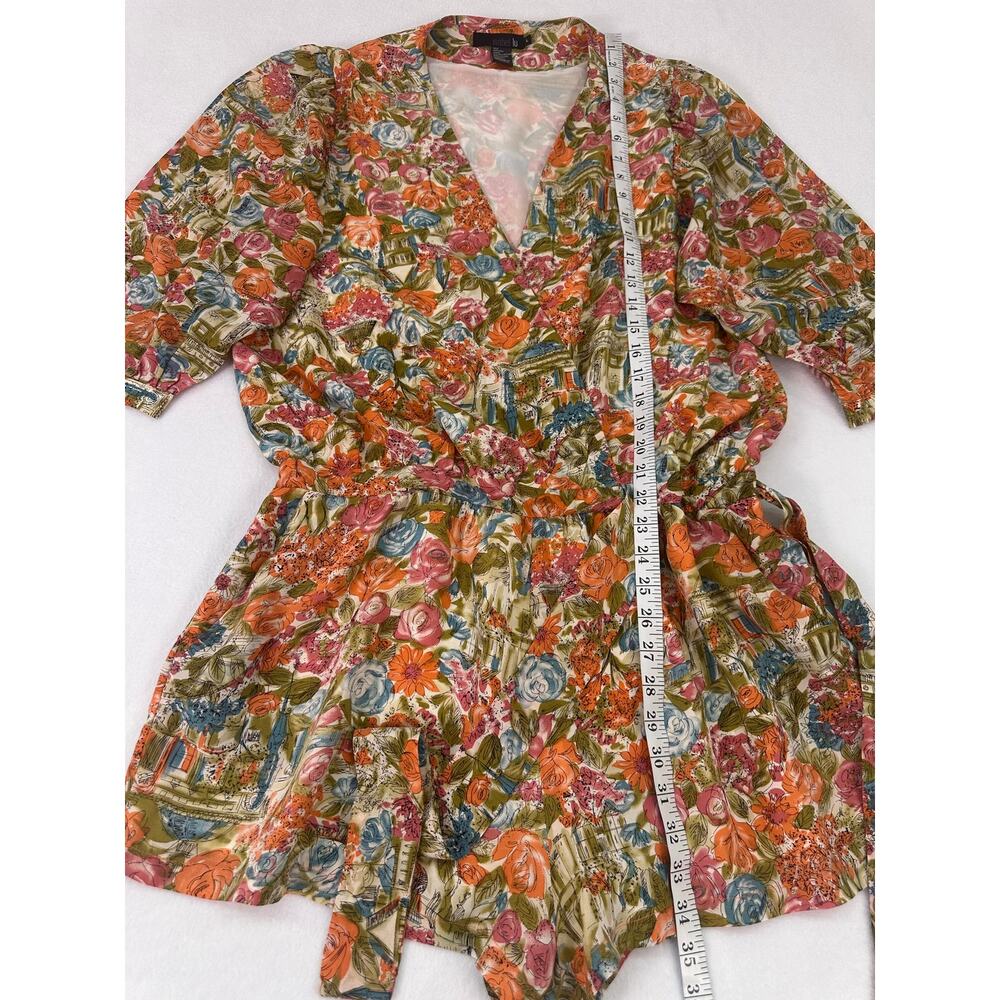 Isabel Lu 100% Silk Floral Belted Romper Size Large Multicolor Garden Print - Picture 10 of 12